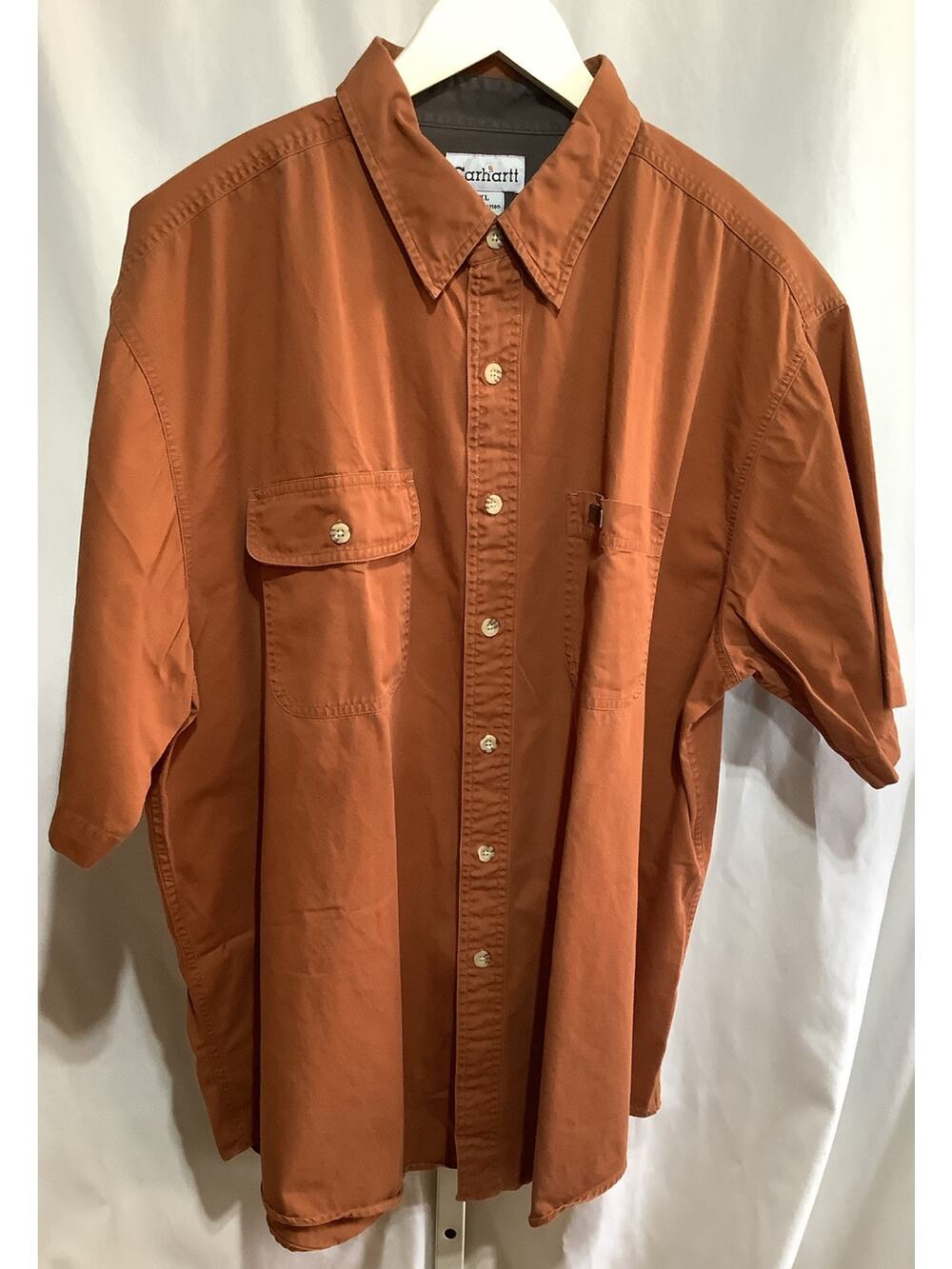 Carhartt Shirt Mens XL Burnt Orange Terracotta Short Sleeve Button Up Workwear